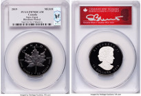 Elizabeth II rhodium-plated silver Matte Proof "Maple Leaf" 10 Dollars (2 oz) 2019 PR70 Deep Cameo PCGS, KM-Unl. Holder hand-signed by Susana Blunt, C...