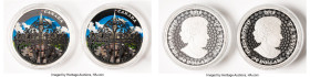 Elizabeth II Pair of Uncertified silver Colorized Proof "Queen's Gate - Parliament Hill" 30 Dollars (2 oz) 2018 UNC, Royal Canadian mint. Mintage: 5,5...