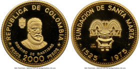 Republic gold Proof "Santa Marta 450th Anniversary" 2000 Pesos 1975 PR68 Ultra Cameo NGC, KM261. Mintage: 2,500. HID09801242017 © 2024 Heritage Auctio...