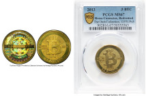 Casascius brass Unloaded (Redeemed) 0.5 Bitcoin (BTC) 2013 MS67 PCGS, Ahonen-pg 100. Total Issued: 3,084. Series 2. Type PF. 25.4mm. Firstbits 1257UPv...