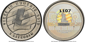 Lealana nickel-plated brass Loaded (Unredeemed) 1 Litecoin (LTC) 2013 MS67 NGC, Ahonen-pg 199. Serial #1107. Type PF. 30mm. Black address. Serialized....