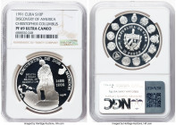 Republic silver Proof "Christopher Columbus" 10 Pesos 1991 PR69 Ultra Cameo NGC, Havana mint, KM337. Ibero-American Series. Ex. Heritage Auction 65181...