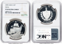Republic silver Proof "Pinta" 10 Pesos 2005 PR69 Ultra Cameo NGC, Havana mint, KM813. Encounters of Two Cultures Series. Ex. Heritage Auction 65181 (S...