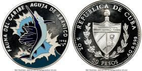 Republic Proof Colorized "Sailfish" 50 Pesos (5 oz) 1994 PR67 Ultra Cameo NGC, KM504. "Caribbean Fauna" series. HID09801242017 © 2024 Heritage Auction...