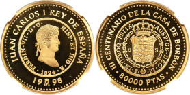 Juan Carlos I gold Proof "House of Borbón - Ferdinand VII" 80000 Pesetas 1998-M PR69 Ultra Cameo NGC, Madrid mint, KM-Unl. 3rd Centennial of House of ...