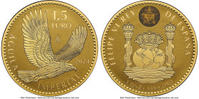 Phillip VI gold Reverse Proof "Imperial Eagle - Spanish Doubloon" 1-1/2 Euro (1 oz) 2024-M PR70 NGC, Madrid mint. Mintage: 12,000. First Releases. HID...