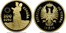 Juan Carlos I gold Proof "National Army Tribute" Medallic 200 Euros 1998-M PR69 Ultra Cameo NGC, Royal mint of Spain, KM-XUnl. Medallic issue. 40mm. H...