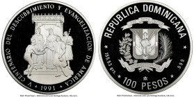 Republic Proof "Discovery of America" 100 Pesos (5 oz) 1991 PR69 Ultra Cameo NGC, KM83. Mintage: 1,500. HID09801242017 © 2024 Heritage Auctions | All ...