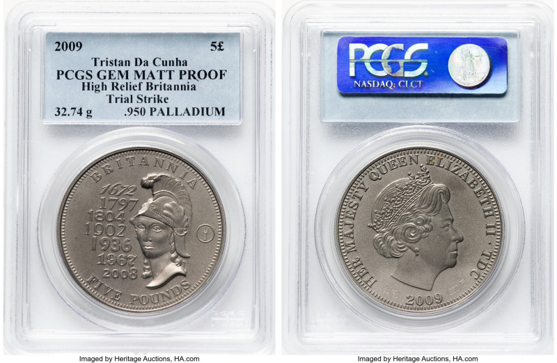 Elizabeth II palladium High Relief Matte Proof Trial Strike "Britannia" 5 Pounds...