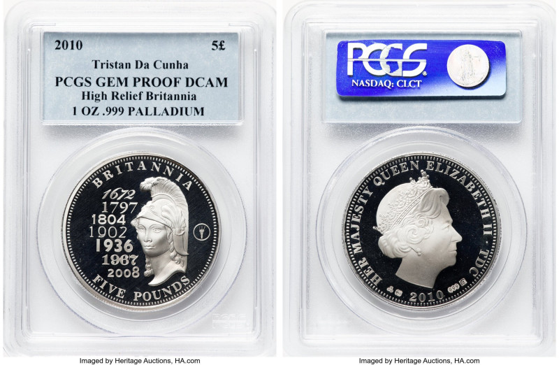 Elizabeth II palladium High Relief Proof "Britannia" 5 Pounds (1 oz) 2010 Gem Pr...