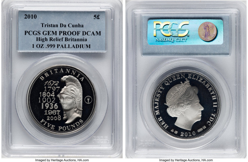 Elizabeth II palladium High Relief Matte Proof "Britannia" 5 Pounds (1 oz) 2010 ...