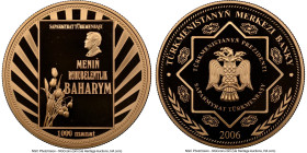 Republic gold Proof "My Spring" 1000 Manat 2006 PR69 Ultra Cameo NGC, KM-Unl (cf. KM71 silver). Ruhnama series. Reported mintage of only 80 examples. ...