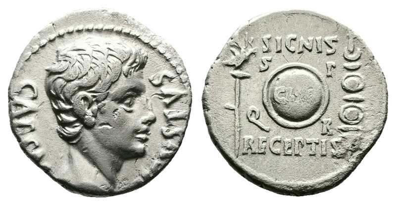 Augustus, 27 BC – 14 AD. AR Denarius (17.9 mm, 3.70 g). Spanish mint (colonia Pa...