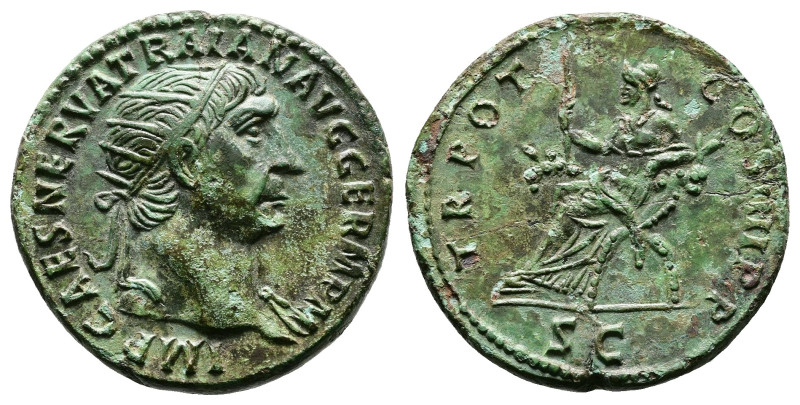 Trajan, AD 98-117. AE Dupondius (28 mm, 13.30 g.). Rome mint, October – December...