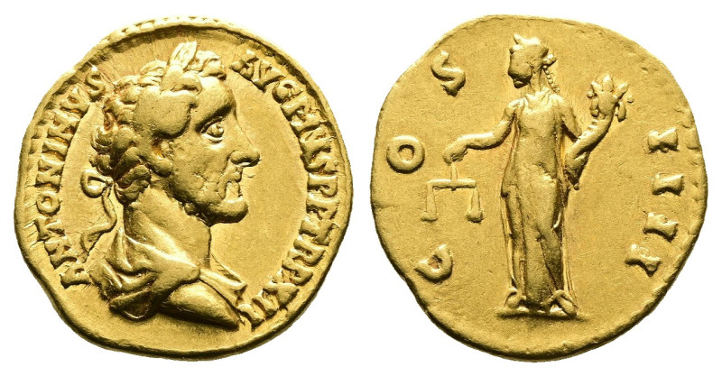 Antoninus Pius, AD 138-161. Gold Aureus (19 mm, 6.92 g.). Rome mint, struck AD 1...