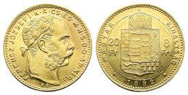 Hungary. 20 Francs / 8 Forint 1882 KB- Kremnitz (6,47 g.). Franz Joseph I (1848-1916). Frühwald 1756.