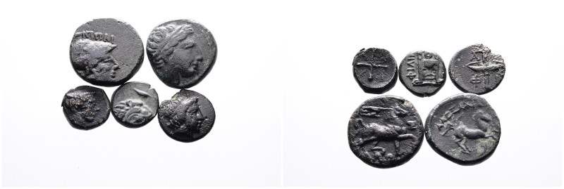 Greek, Nice Selection of 5 Bronze coins, inclusive: Thessalean League, Tragilos,...