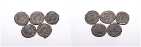 Roman Imperial. Selection of 5 Bronze Maiorinae of Valentinian I (4), Valens (1). Good very fine. SOLD AS SEEN, NO RETURN!