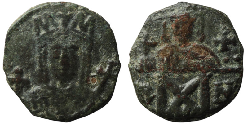 Constantine VI with Irene (AD 780-797). Constantinople
AE Follis (17mm, 2,44g)
O...