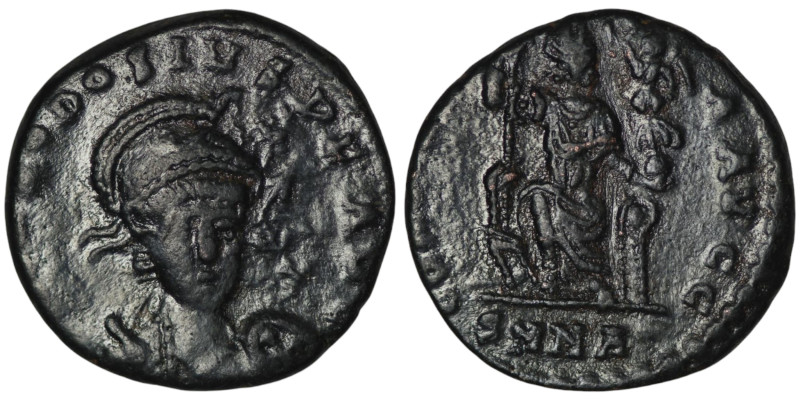 Theodosius II (AD 402-450). Nicomedia
AE Follis (17mm, 2,70g)

Repatinated