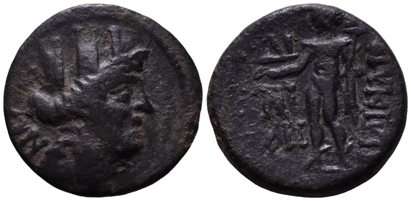 CILICIA. Korykos. Circa 150-50 BC. Obv: AN, Head of Tyche right, wearing mural c...