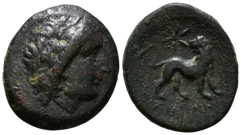 IONIA. Miletos. Circa 350-300 BC. Uncertain magistrate. Obv: Laureate head of Ap...