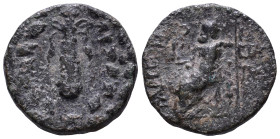 CILICIA. Tarsos after circa 164 BC. Obv: Club tied with fillets, within oak wreath. Rev: ΤΑΡΣΕΩΝ ΤΑΥ/ ΜΟΥ Zeus seated left on throne, holding Nike in ...