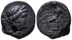 SELEUKID KINGDOM. Seleukos III Keraunos. 226-223 BC. Obv: Head of Artemis right, quiver at shoulder. Rev: BAΣIΛEΩΣ ΣEΛEYKOY Apollo seated left on omph...