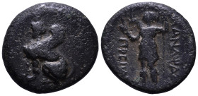 PAMPHYLIA. Perge. Circa 260-230 BC. Obv: Sphinx seated right, wearing kalathos. Rev: ИANAΨAΣ / ΠPEIIAΣ Artemis standing left, holding wreath and scept...