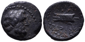 PHOENICIA. Arados. Uncertain date, circa 206-126 BC. Obv: Head of Zeus to right. Rev: Ram of prow to left; Phoenician letters above, date below. Æ 15m...