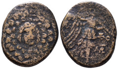 PONTOS. Amisos. Circa 85-65 BC. Time of Mithradates VI Eupator. Obv: Aegis facing. Rev: AMIΣOY Nike advancing right wih shouldered palm branch, monogr...