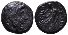 SELEUKID KINGDOM. Antiochos I Soter. 281-261 BC. Obv: Diademed head to right. Rev: BAΣIΛEΩΣ ANTIOXOY Apollo seated to left on omphalos, testing arrow ...