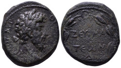 COMMAGENE. Zeugma. Lucius Verus. 161-169 AD. Obv: ΑΥΤ Κ Λ ΑΥΡ[Η?] ΟΥΗΡΟΝ Laureate head of Lucius Verus, right. Rev: ΖΕΥΓΜΑΤΕωΝ Δ in laurel wreath. RPC...