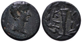 MYSIA. Kyzikos. Augustus. 27 BC-14 AD. Obv: Bare head of Augustus, right. Rev: ΚΥΖΙ Torch in wreath. RPC I, 2244. Æ 15mm, 3,15g