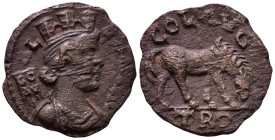 TROAS. Alexandria. Pseudo-autonomous, Time of Trebonianus Gallus to Valerian I. 251-260 AD. Obv: ALEX TRO Draped bust of Tyche right; behind her, vexi...