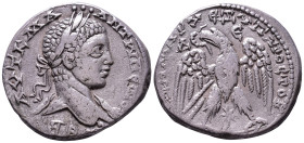 SYRIA. Seleucis and Pieria. Antioch. Elagabalus. 218-222 AD. Obv: YT K M A ANTWNEINOC Laureate and draped bust right. Rev: ΔΗΜΑΡΧ ΕΞ VΠΑΤΟ Δ, Δ-E Eagl...