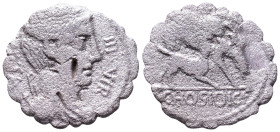 C. HOSIDIUS C.F. GETA 64 BC. Denarius. Rome. OBV: III•VIR - GETA Draped bust of Diana to right, with bow and quiver over her shoulder. Rev: C•HOSIDI C...