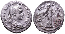 Elagabalus. 218-222 AD. Denarius. Rome mint, struck 219 AD. Obv: IMP CAES ANTONINVS AVG Laureate and draped bust of Elagabalus to right, seen from beh...