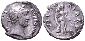 Hadrian. 117-138 AD. Denarius. Rome mint, struck circa 134-138 AD. Obv: HADRIANVS AVG COS III P P Laureate head of Hadrian to right. Rev: VICTORIA AVG...