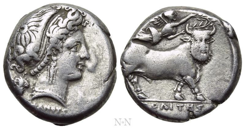 CAMPANIA. Neapolis. Nomos - Didrachm (Circa 320-300 BC). 

Obv: Head of nymph ...