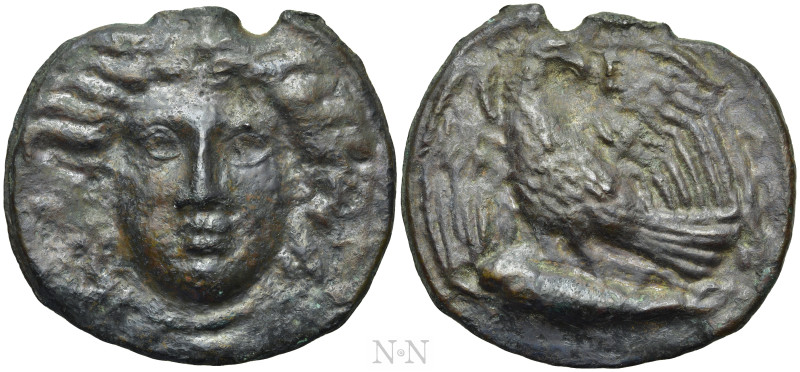 SKYTHIA. Olbia. Cast Ae (Circa 350-330 BC). 

Obv: Head of Demeter facing, wre...