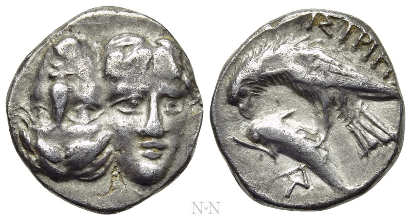 MOESIA. Istros. Drachm (4th century BC). 

Obv: Facing male heads, the left in...