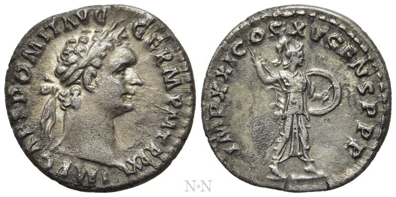 DOMITIAN (81-96). Denarius. Rome. 

Obv: IMP CAES DOMIT AVG GERM P M TR P X. ...
