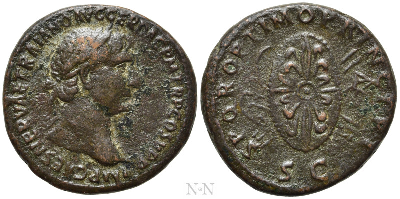 TRAJAN (98-117). As. Rome. 

Obv: IMP CAES NERVAE TRAIANO AVG GER DAC P M TR P...