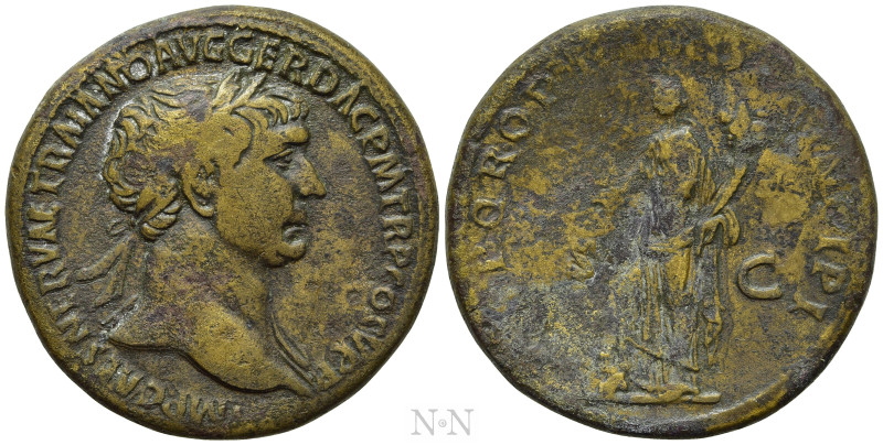 TRAJAN (98-117). Sestertius. Rome. 

Obv: IMP CAES NERVAE TRAIANO AVG GER DAC ...