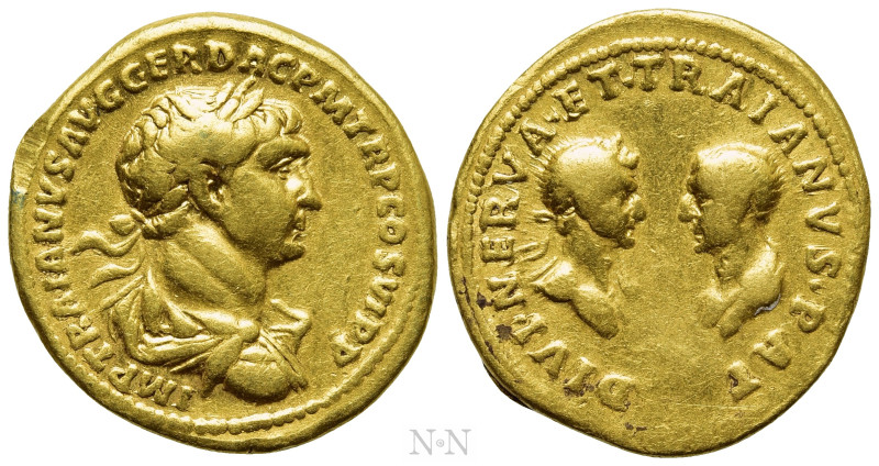 TRAJAN, with TRAJAN PATER and NERVA (98-117). GOLD Aureus. Rome. 

Obv: IMP TR...