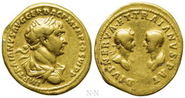 TRAJAN, with TRAJAN PATER and NERVA (98-117). GOLD Aureus. Rome