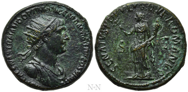 TRAJAN (98-117). Dupondius. Rome.

Obv: IMP CAES NER TRAIANO OPTIMO AVG GER DA...