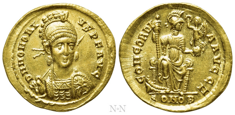 HONORIUS (393-423). GOLD Solidus. Constantinople. 

Obv: D N HONORIVS P F AVG....