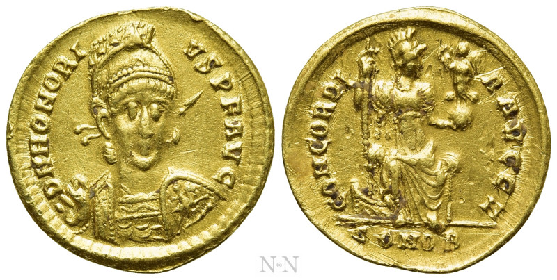 HONORIUS (393-423). GOLD Solidus. Constantinople. 

Obv: D N HONORIVS P F AVG....